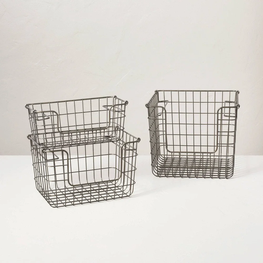 Small Wire Storage Stacking Basket Pewter - Hearth & Hand Magnolia, Target